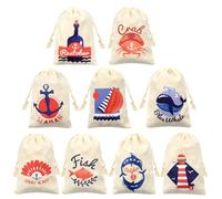 Boerni Lot de 9 sacs cadeaux nautiques en coton avec cordon de serrage, motif ancre nautique, croisière, fête d'anniversaire, fête prénatale, mariage, fête d'été hawaïenne