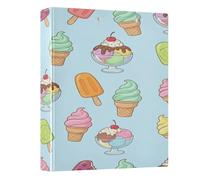 BOESI Classeur à anneaux en forme de crème glacée de dessin animé avec presse-papiers, classeur à anneaux en D de 3,8 cm, organiseur de documents en PVC résistant à l'eau avec clip en métal pour