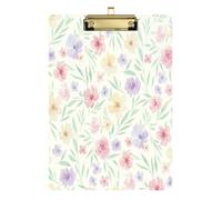 BOESI Porte-bloc en acrylique à motif floral aquarelle de 31,8 x 22,9 cm, clip en métal avec crochet, résistant aux rayures, tableau d'écriture transparent pour bureau, salle de classe