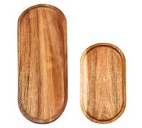 Bofanze 2 Pièces Petit Plateau Bois Ovale Plateaux en Bois D'acacia Plateau | 29 × 10,6 cm, 19 × 10,8 cm, de forme elliptique, imitation bois, décoration, vaisselle, présentation des plats