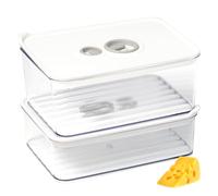 Bofanze Lot de 2 Boite Fromage Frigo avec Bouton de Reglage du Temps | Boite a Fromage pour Frigo Anti Odeur boite a Pain Hermetique Empilable avec Couvercle pour fromagee Pain Légumes Fruits