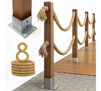 Bogateco Clôture en bois à double corde 8 m | Kit de barrière complet avec 2 cordes en jute de 30 mm et poteaux en bois | Bois imprégné avec ancrage au sol à visser | Marron foncé
