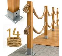 Bogateco Clôture en bois double - 14 m - Kit complet de barrière avec 2 cordes de jute de 30 mm et poteaux en bois - Bois imprégné avec ancrages au sol à visser - Marron clair