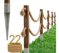 Bogateco Clôture en bois double - 22 m - Kit complet de barrière avec corde de jute de 30 mm et poteaux en bois - Bois imprégné avec douilles à enfoncer pour le sol - Marron foncé