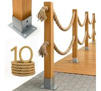 Bogateco Clôture en bois double de 10 m - Kit complet de barrière avec 2 cordes de jute de 30 mm et poteaux en bois - Bois imprégné avec ancrages au sol à visser - Marron clair
