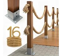 Bogateco Clôture en bois double de 16 m - Kit complet de barrière avec 2 cordes de jute de 30 mm et poteaux en bois - Bois imprégné avec ancrages au sol à visser - Marron foncé
