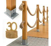 Bogateco Clôture en bois double de 30 m - Kit complet de barrière avec 2 cordes de jute de 30 mm et poteaux en bois - Bois imprégné avec ancrages au sol à visser - Marron clair