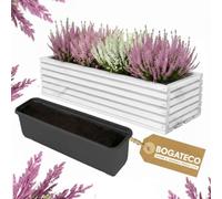 BOGATECO Jardinière en bois - Jardinière - 44 x 20 x 14,5 cm - Pot à herbes pour la maison, le jardin, le balcon, la terrasse - Pot avec insert en plastique - Imperméabilisé - Blanc