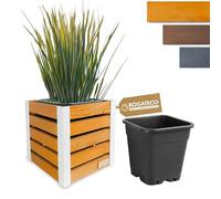 BOGATECO Jardinière en bois - Jardinière - Pot de fleurs - 37 x 36 x 36 cm - Pot à herbes pour la maison, le jardin, le balcon, la terrasse - Pot avec insert en plastique - Imperméabilisé - Marron