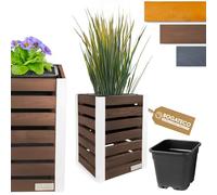 BOGATECO Jardinière en bois - Jardinière - Pot de fleurs - 59 x 36 x 36 cm - Pot à herbes pour la maison, le jardin, le balcon, la terrasse - Pot avec insert en plastique - Imperméabilisé - Marron