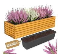 BOGATECO Jardinière en bois - Jardinière - Pot de fleurs - 64 x 20 x 14,5 cm - Pot à herbes pour la maison, le jardin, le balcon, la terrasse - Pot avec insert en plastique - Imperméabilisé - Marron
