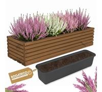 BOGATECO Jardinière en bois - Jardinière - Pot de fleurs - 64 x 20 x 14,5 cm - Pot à herbes pour la maison, le jardin, le balcon, la terrasse - Pot avec insert en plastique - Imperméabilisé - Marron