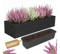 BOGATECO Jardinière en bois - Jardinière - Pot de fleurs - 64 x 20 x 14,5 cm - Pot à herbes pour la maison, le jardin, le balcon, la terrasse - Pot avec insert en plastique - Imperméabilisé - Noir