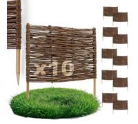 BOGATECO Lot de 10 bordures/clôtures de parterre, décoratives, en saule/bois/osier, à emboîter, pour la pelouse, le jardin comme délimitation de chemin, 60 x 40 cm (L x h)