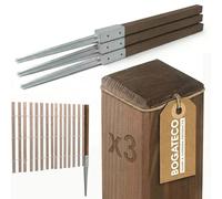 BOGATECO Lot de 3 poteaux de clôture en bois imprégné - 120 x 5 x 5 cm - Poteaux carrés avec tête plate - Avec manchon de sol à enfoncement - Bois équerre - Marron foncé