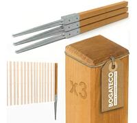 BOGATECO Lot de 3 poteaux de clôture en bois imprégné - 120 x 5 x 5 cm - Poteaux carrés avec tête plate - Avec manchon de sol à enfoncement - Bois équarri - Marron clair