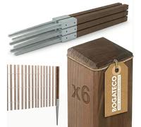BOGATECO Lot de 6 poteaux de clôture en bois imprégné - 50 x 5 x 5 cm - Poteaux carrés à tête plate avec manchon de sol à enfoncement - Bois équarri - Marron foncé