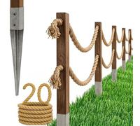 Bogateco Panneau de clôture en bois à double corde 20m | Ensemble complet de clôture avec corde de jute 30mm & poteaux en bois | Bois imprégné in ouilles d'enfouissement pour sol | Brun foncé