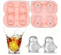 Bogoro Moule à Glaçons Pingouin 3D, Bac à Glaçons en Silicone de 5,8 cm avec Couvercle, Forme à Glaces pour Whisky, Cocktails, Café Glacé et Jus (Rose)
