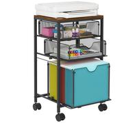 BOHDK Chariot à dossiers roulants avec 3 tiroirs coulissants, armoire de rangement sous le bureau pour dossiers suspendus, chariot de bureau avec roues verrouillables, support d'imprimante pour bureau