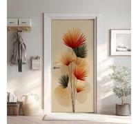 Bohème Moderne Effet 3D Sticker Porte, Palmier Éventail Papier Autocollant Porte Mural Décoration, Feuilles Plante Stickers Muraux Amovible PVC 77x200 cm