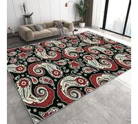 Bohême Paisley Tapis 140 x 200 cm Style Indien Vintage Noir Et Rouge à Motifs Lavable Poil Court Grand Tapis Salon Antidérapant Rug pour Salon Q-68