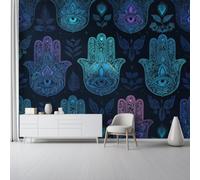 Bohème Papier Peint Panoramique, 200 x 140 cm | Décoration Murale Plantes Motif Mandala Main De Fatma Totems Format, Murales Papier Peint Intissé pour Chambre Salon
