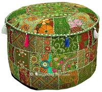Bohème vintage Housse de pouf Ottoman Repose-pieds brodée Ottoman rond indien Tabouret Pouf Oreiller, Housse de pouf brodée ethnique, coton indien Pouf Ottoman rond Housse de pouf Coussin ethnique Décor Art, 35,6 x 55,9 cm. Par Bhagyoday.