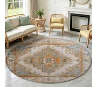 Bohème Vintage Tapis Rond 150 cm Rug Lavable en Machine Jaune | Antidérapant Carpet Imprimé Traditionnel Imprimé Graphique, Salle a Manger, Bureau, Descente de Lit, Interieur Poil Ras