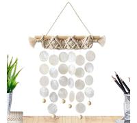 Bohemian Shell Wall Hanging - Cotton Macrame Woven Art | Shimmering Decorative Ornament for Aesthetic Home Displays | Living Room Bedroom Office Bathroom Birthday Christmas Party