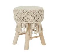 AltoBuy Bohemian - Tabouret Assise Décorative Style Macramé Pieds en Pin Naturel