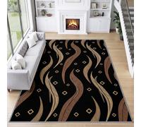 Bohémien Ethnique Géométrique Tapis Poil Court Lavable Antidérapant | Marron Marron Foncé Vagues Courbes Tapis 60 x 90 cm pour Salon Chambre Salle a Manger D'enfant Décoration D'intérieur