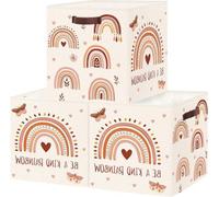 Boho enfant rangement cube organisateur set - arc-en-ciel armoire vêtements boîte de rangement cube beige chambre d'enfant bambin boîte de jouets poitrine papillon livre étagère panier - set de 3 pièc