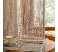 Boho Floral Rideaux Dentelle Set de 2, Rideaux de style de campagne transparent pour le salon, Chambre, Salle à manger, H225 x W140 cm, Brun