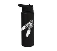 Boho Plume Dreamcatcher Design Tribal Feather Line Art Stainless Steel Insulated Water Bottle