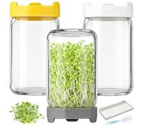 Bohoray Lot De 3 Bocal De Germination, 900ml Pots Mason à Large Ouverture Couvercles De Germination, Pots De Germination Lot, Plateau à éGouttage Et Brosse Nettoyage, pour La Luzerne Potager Familial