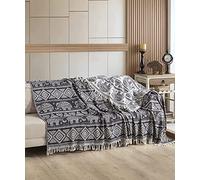 Bohoria® Couvre-lit haut de gamme Bali, Couverture réversible, Couverture de canapé avec motif, Extra large 220 x 240 cm (Motif éléphant)
