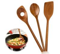 Bohrma Lot de 3 cuillères de cuisine en bois - Spatule - Cuillères à risotto et cuillères en bois - Durables et antibactériennes - Ustensiles de cuisine pour différents besoins de cuisine