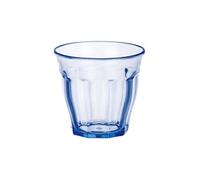 Boï¿½te de 24 verres JIN 16 e dimension 7,5 x 7 cm, pour jus, thï¿½ ou eau, en verre transparent bleu