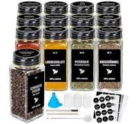 Boic 12 Pcs Pot À Épices 120ml, Pot À Épices En Verre Avec Couvercle Noir | Boite À Épices Cuisine Rangement Avec Pinceau, Entonnoir, Étiquettes, Stylo Pour Range Epice