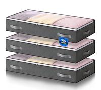 Boic Boite Rangement Sous Lit 3 Pièces, Sac de Rangement Vetement 90L Housse de Rangement pliable Poignée Renforcée Avec Fermeture éclair Fenêtre Transparente Pour Rangement de Couette Vêtements