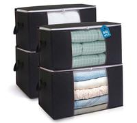 Boic Lot De 4 Sac Rangement Vetement 90l, Sac Derangement Vetement Pliable | Demenagement Grand Format Cartons Boite De Rangement Avec Couvercle Pour Literie Couvertures Oreillers Jouets (Noir)