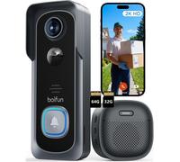 BOIFUN 2K HD : sonnette sans fil avec caméra, sonnette d'entrée avec caméra, compatible Alexa, vision nocturne, détection de mouvement PIR, avec carte 32 Go et 64 Go