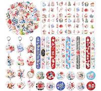 BOIKOKY Alice au pays des merveilles pour enfants - Coffret cadeau d'anniversaire 98 pièces avec bracelets, porte-clés, tatouages, autocollants et épingles, fournitures à thème Chapelier fou