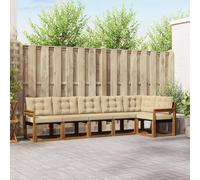 Bois d'acacia massif Jardin Terrasse Design Naturel Marron 306 x 128 5 x 73 | Ensemble de Canapés d'Extérieur 6 Pièces en Acacia Massif Naturel et Beige avec Coussin Confortable pour Jardin Terrasse
