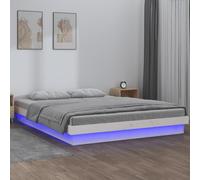 Bois de pin massif avec lumières LED télécommandées 135 x 190 cm Blanc | Cadre de lit à LED blanc bois massif sans matelas avec tête de lit lumineuse moderne pour chambre adulte adolescent sommier