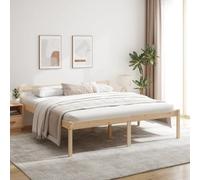 Bois de pin massif cadre surélevé pour personnes âgées Brun 200x200 cm | Lit personne âgée 200x200 cm bois massif pin, sommier à lattes incluse, cadre 45 cm hauteur assise, rangement sous tête de
