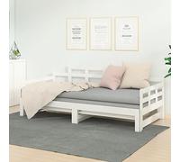 Bois de pin massif coulissant multifonction lit invités 90x200 cm Blanc | Lit Coulissant en Bois de Pin Massif Blanc 2x90x200 cm sans Matelas, Canapé Lit d'Appoint à Roulettes pour Invités, Châssis