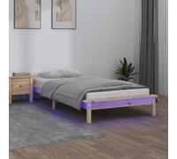 Bois de pin massif LED lumineux design intemporel 90x190 cm Brun | Cadre de lit à LED sans matelas 90x190 cm bois massif RVB connecteur USB pour chambre adulte enfant robuste design moderne