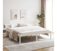 Bois de pin massif pour personnes âgées Aurore Blanc 180 x 200 cm | Lit pour personne âgée sans matelas blanc 180x200 cm avec tête de cadre en pin massif surélevé 45cm, literie moderne avec
